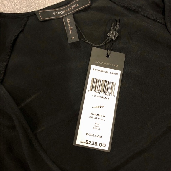 BCBG Bodysuit Black Pleated-Shoulder Faux-wrap - Picture 5 of 9